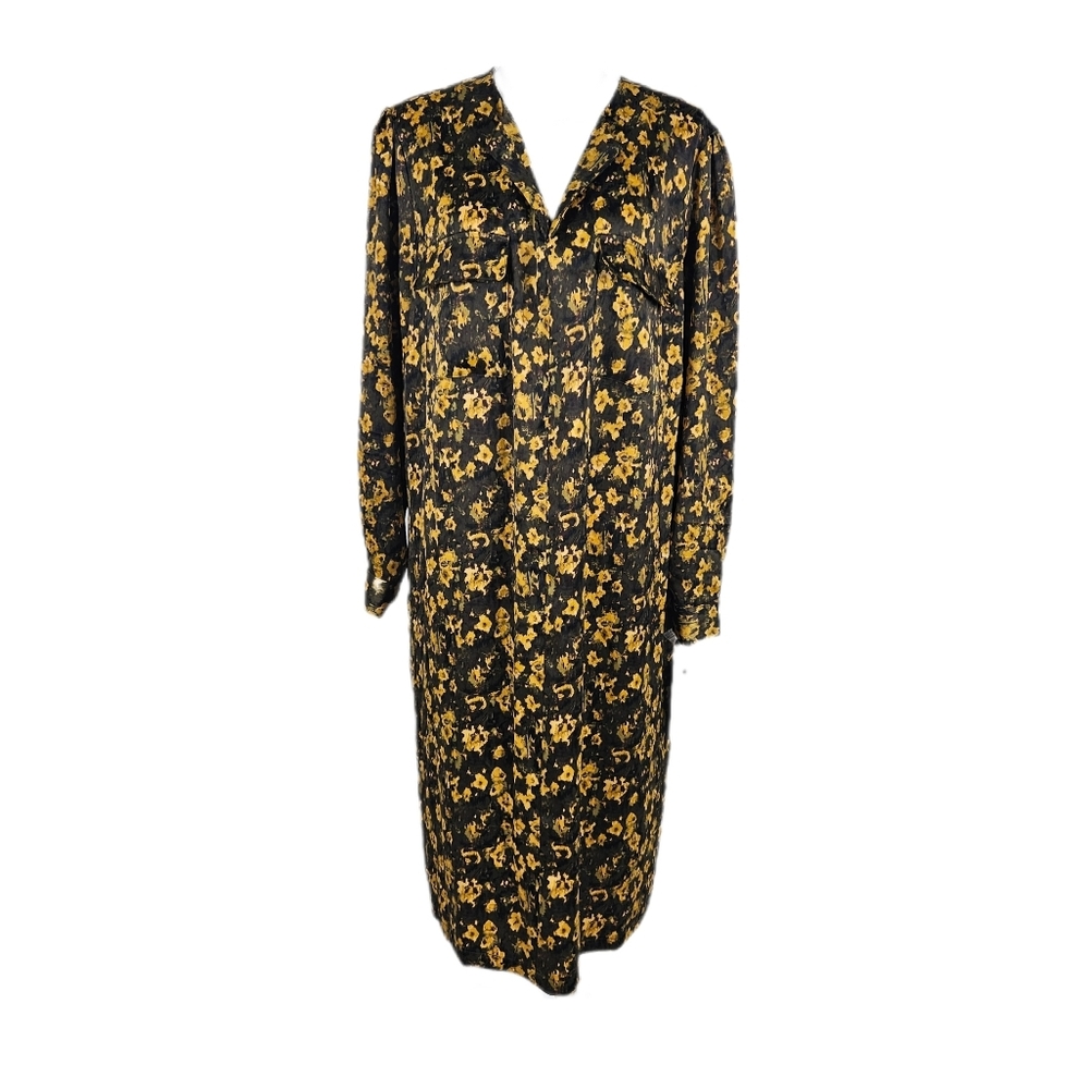 Jones New York 2x Austin Shirt Dress Long Sleeve Knee Length Satin Green Gold